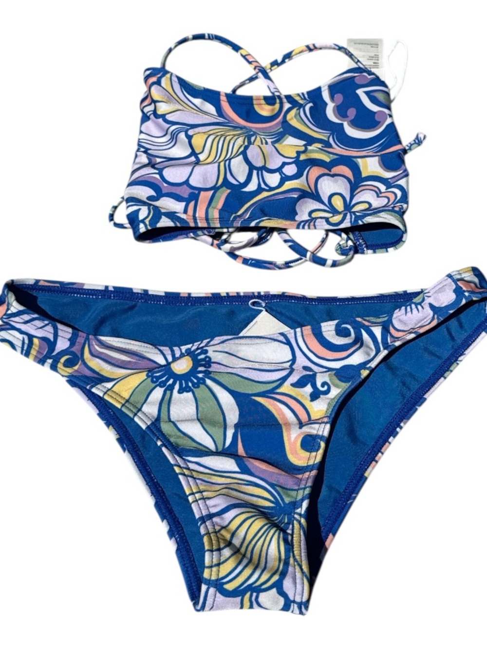 Sisstrevolution Blue Floral Strappy Women's Cheekey  Bikini Set size small NWT